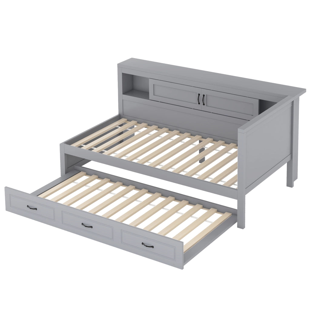 OKWISH Letto a Scomparsa 90×200 cm, Letto Singolo con Letto Estraibile, LED e Prese con USB, senza Materasso, Grigio