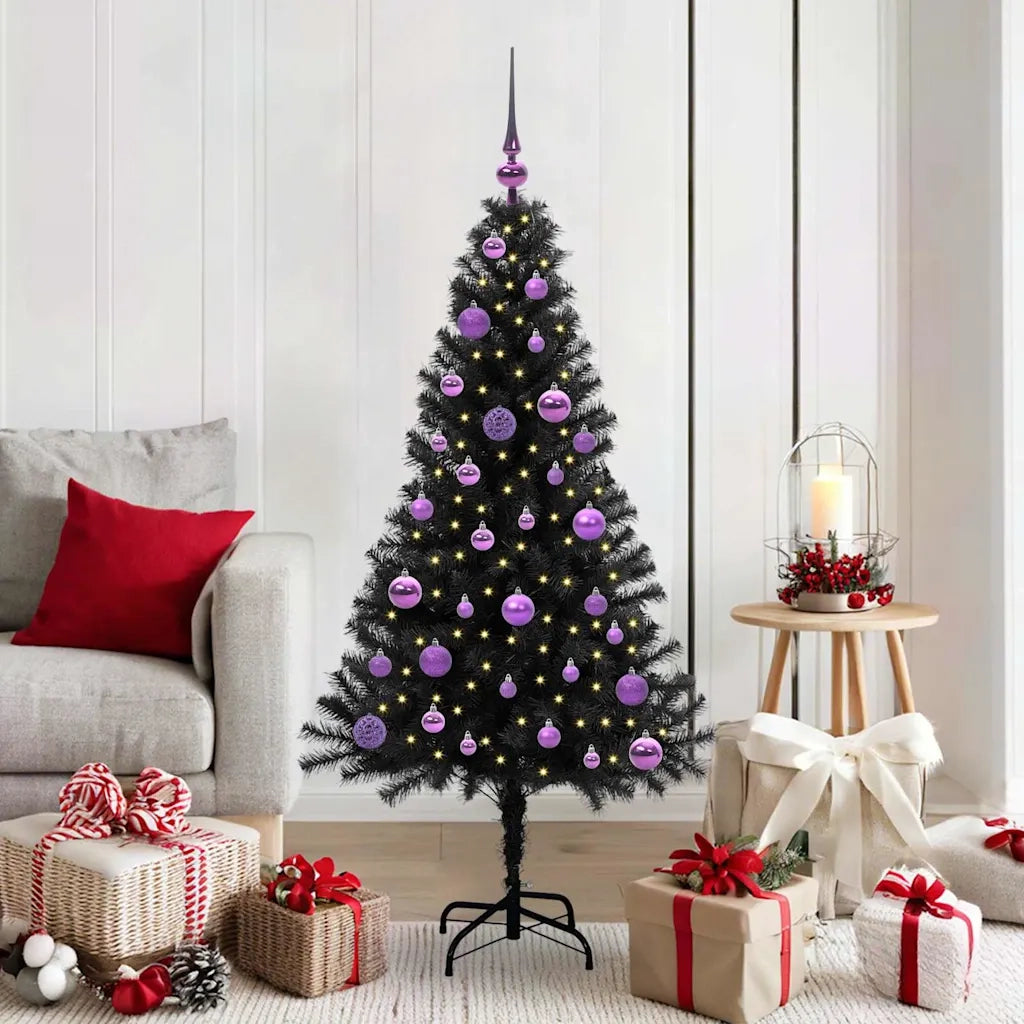 Albero di Natale | Decorazioni natalizie con 150 LED con supporto Nero 150 cm PVC