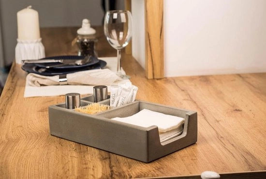 Servizio da tavola in cemento moderno con contenitori per spezie e stuzzicadenti | Servizio da tavola orizzontale e griglia per erbe in stile minimalista - grigio