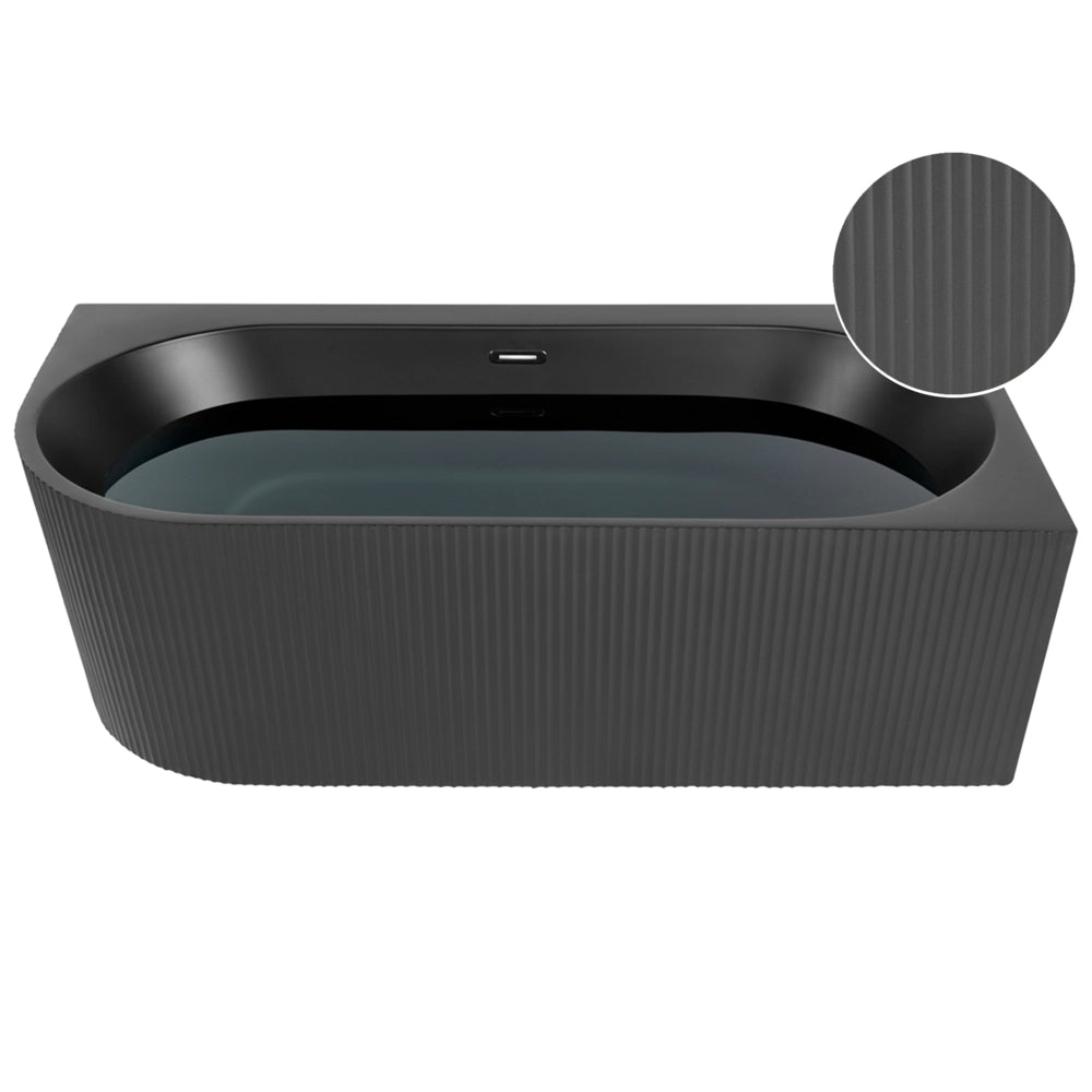 Vasca da bagno angolare sinistra in acrilico nero opaco 170 x 80 cm Finitura scanalata Bagno in stile moderno