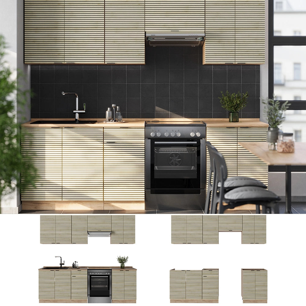 Cucina componibile Fame-Line Pannello in quercia/Rovere dorato 240 cm, PL Antracite Vicco
