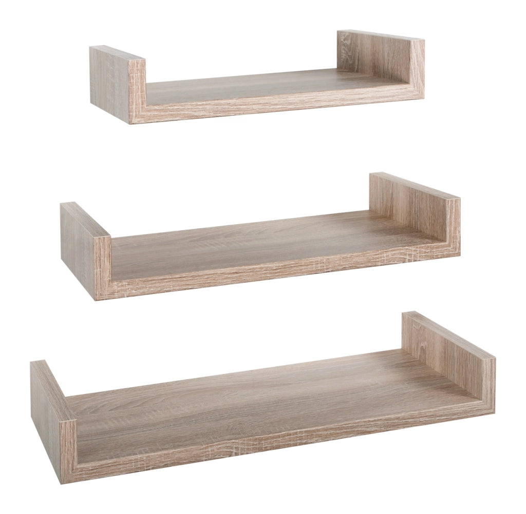 Set 3 Mensole da Parete 60-50-40x23,7x8 cm in Fibra di Legno Calamita Maxi  Rovere Naturale/Sagerau