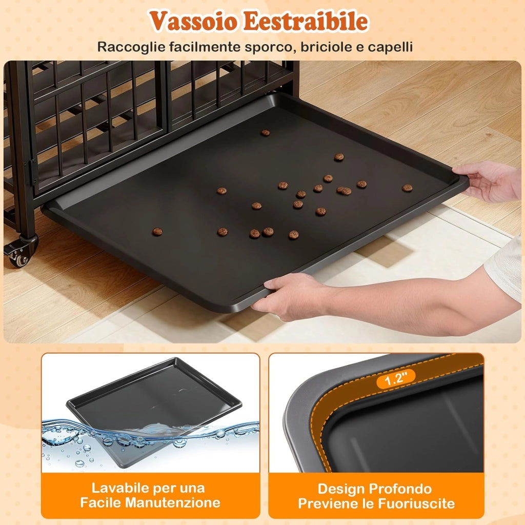 Cuccia Pieghevole per Cani, Casetta Resistente alle Masticazioni con Porta e Ruote Bloccabili per Razze Piccole, Cuccia Decorativo da Interno per Animali Domestici (80 x 61 x 64 cm)