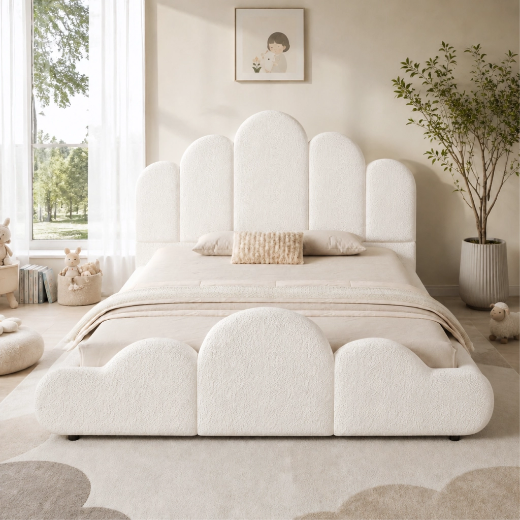 LETTO imbottito 140x200 cm bouclé beige