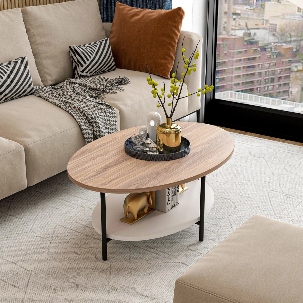 Tavolino da caffè in legno "Elis" - 90 x 60 x 36 cm - Rovere bianco
