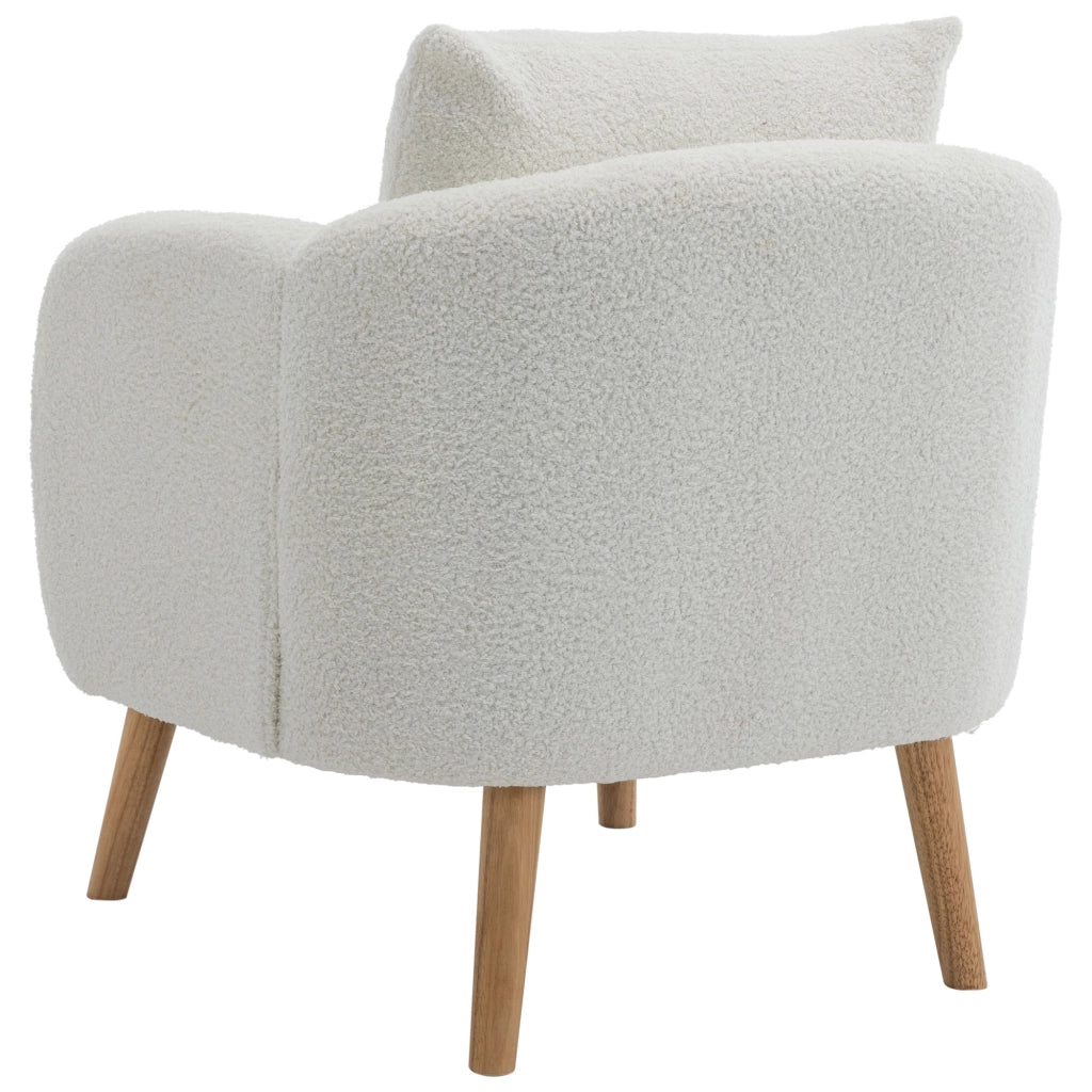 Poltrona in tessuto teddy con cuscino lombare e seduta da 14 cm, struttura in legno massello bianco 71 × 72 × 71 cm
