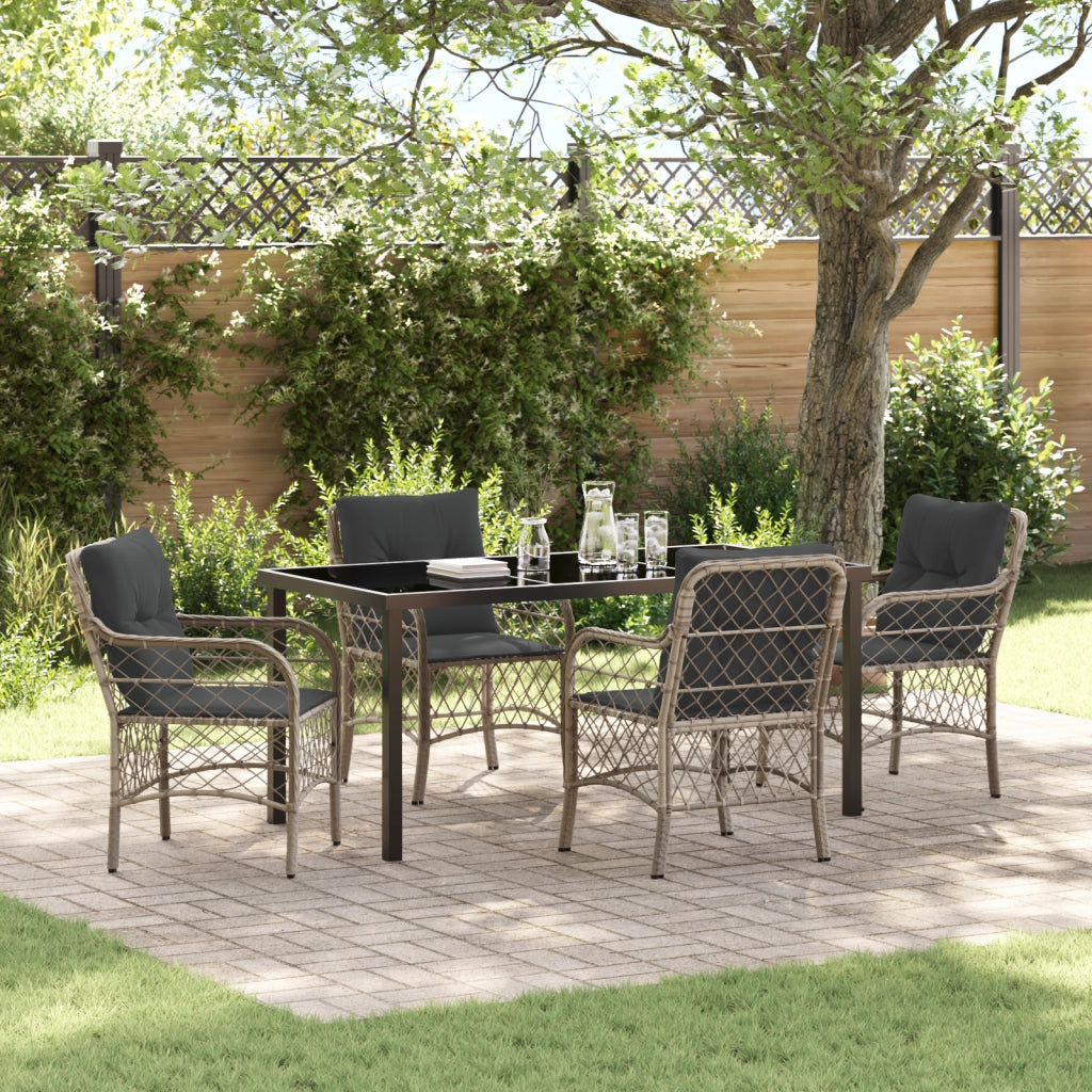 Set da pranzo da giardino 5 pezzi con cuscini grigio chiaro rattan poliestere