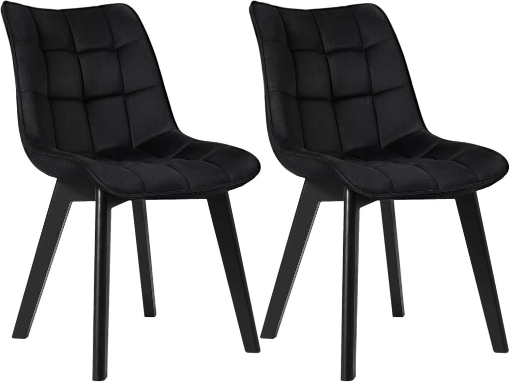 Coppia Sedia Moderna da Sala Pranzo Poltroncina da Cucina Poltrona in Velluto Senza Braccioli Gambe in Legno Nero 0656BY-2