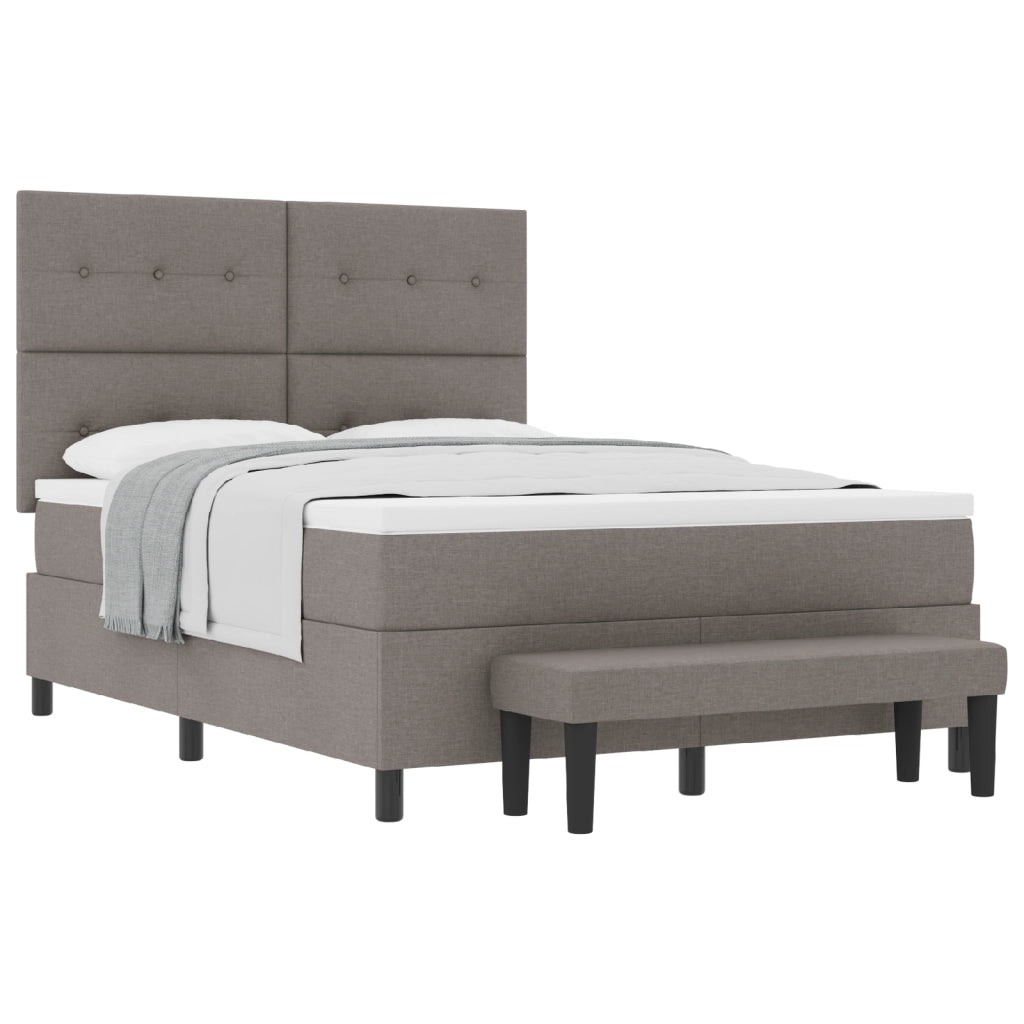 Letto con Box Spring con Materasso e Panchina Taupe 140x190 cm Tessuto