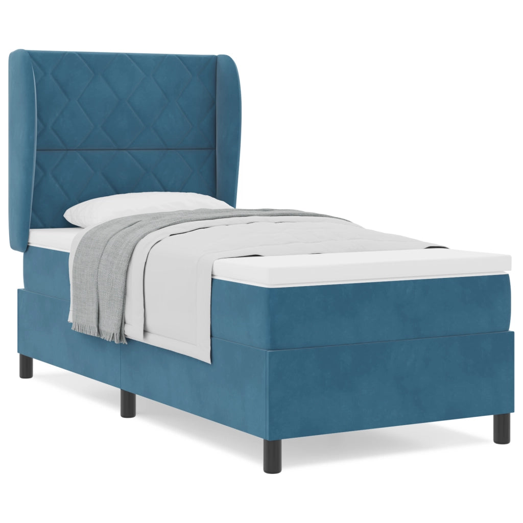 Letto Box Spring con Materasso Blu Scuro 90x190 cm Velluto
