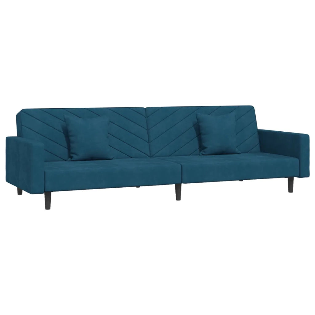 Divano Letto a 2 Posti con 2 Cuscini Blu in Velluto 375917