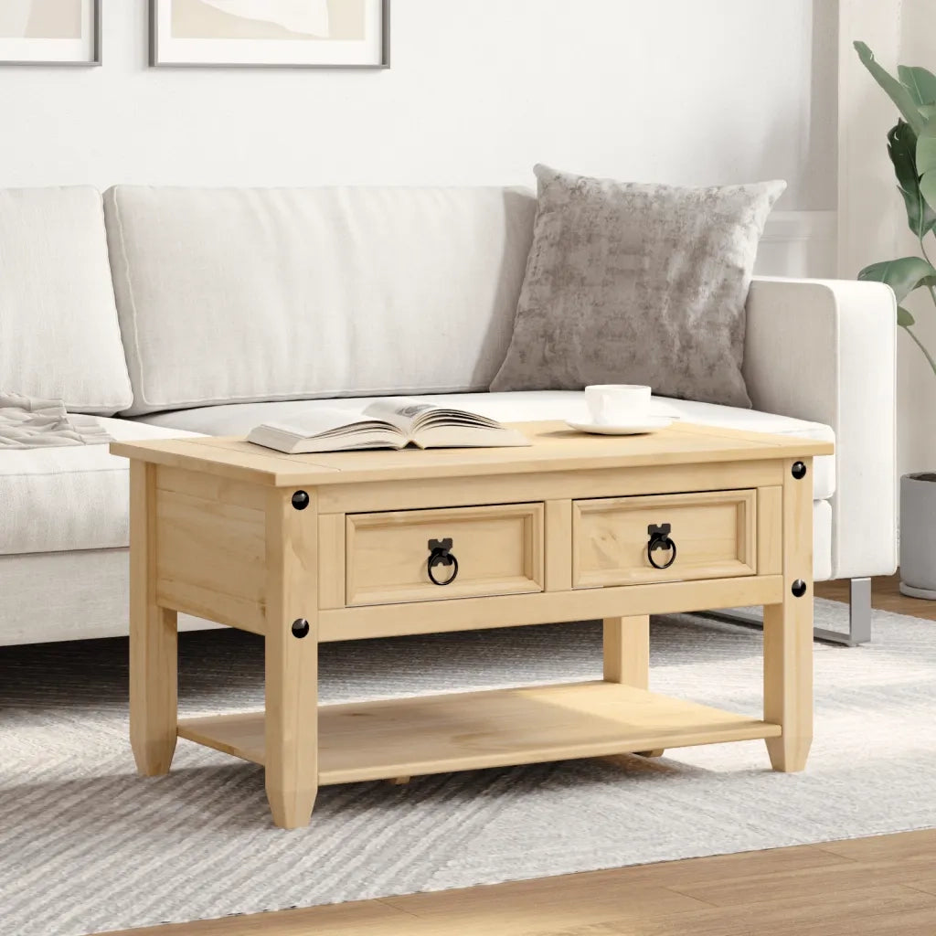 Tavolino con Cassetti Corona 85x50x45 cm Legno Massello di Pino