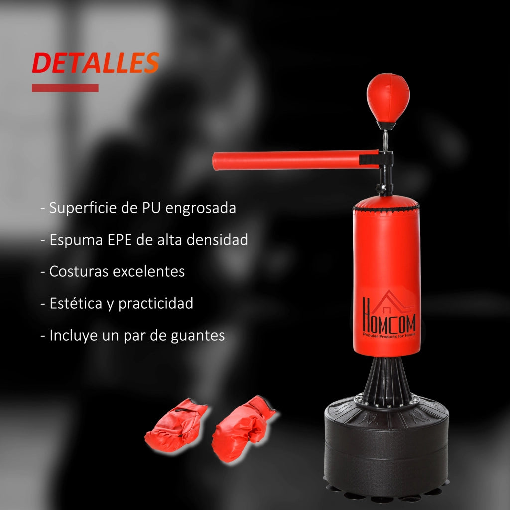Sacco da boxe con base e palla di velocit¨¤ ¨C zephmum ¨C 88x48x155-205 cm Nero e Rosso