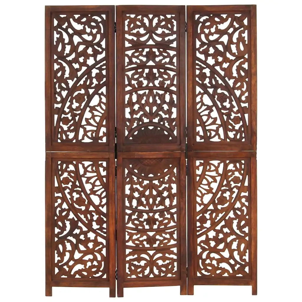 Divisorio Ambienti | Divider per stanze | Paravento 3 Pannelli Intaglio Marrone 120x165 cm Mango Massello