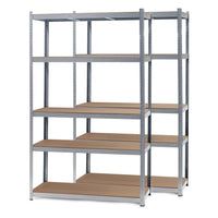 Set 2x Scaffali zincati a incastro per carichi pesanti 120x50x200cm 5 ripiani 175kg/piano
