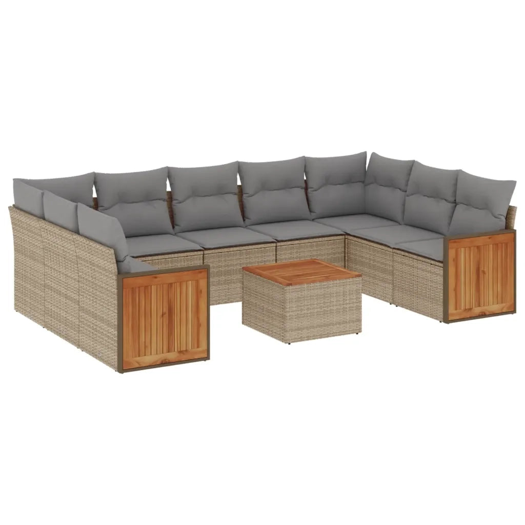 Set Divano da Giardino 10 pz con Cuscini Beige in Polyrattan 3260365