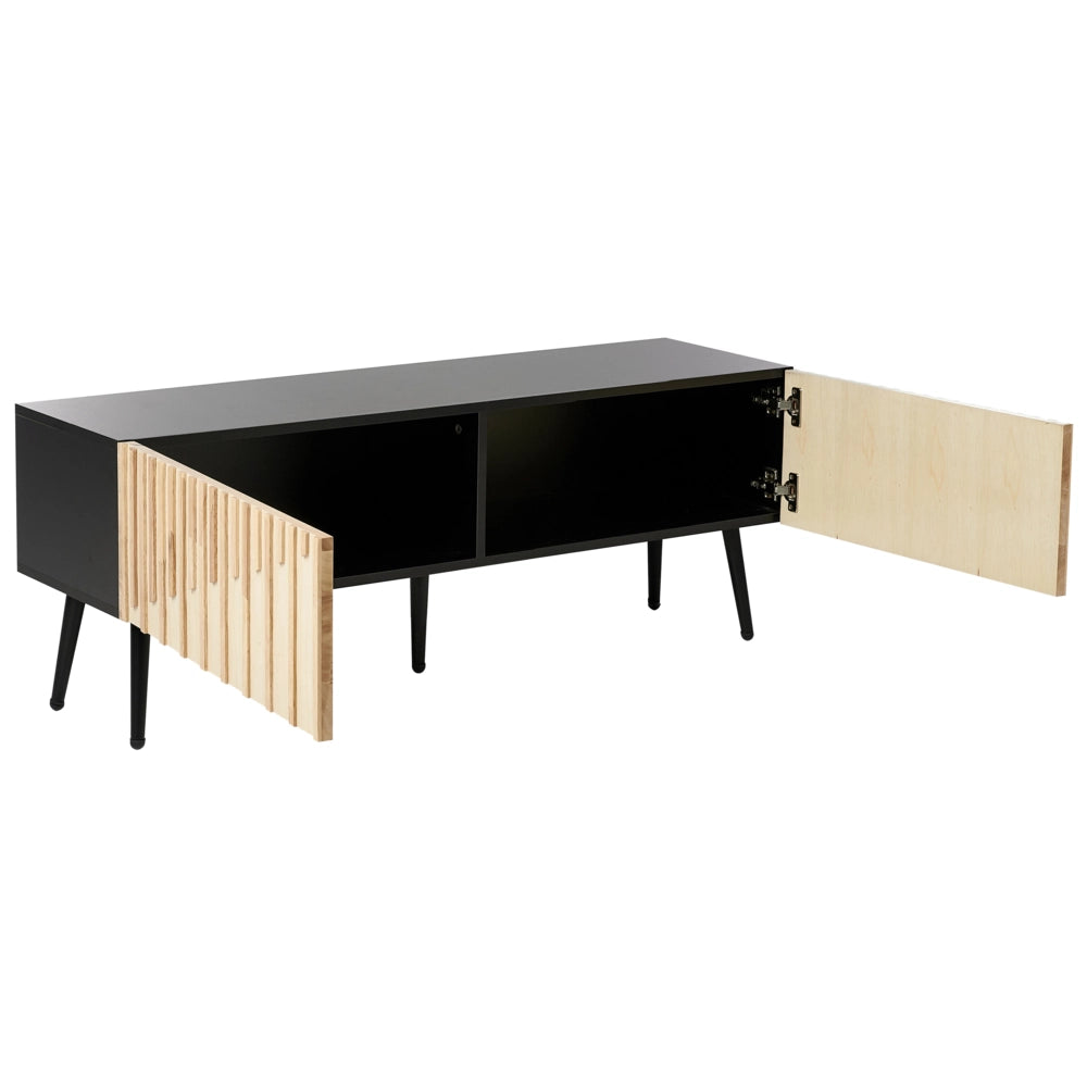 Supporto TV Struttura in MDF Anta in legno massiccio Porta in legno chiaro Contenitore in ferro Gambe moderne