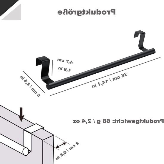 Sostegno per asciugamani senza perforazione - Sostegno per asciugamani per appendere alla porta - Sostegno per asciugamani per bagno e camera da letto - 36 cm (nero) sostegno per asciugamani per cucina