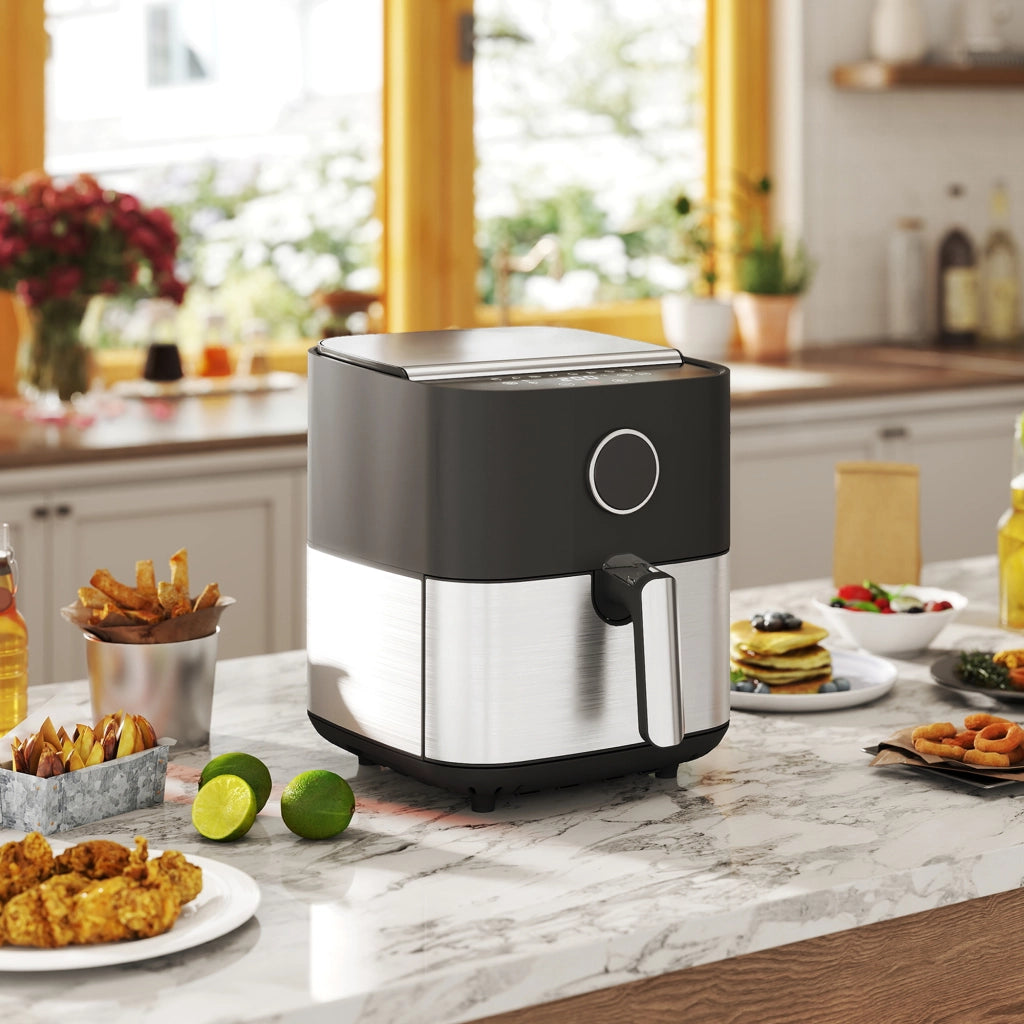 Friggitrice ad Aria da 8L, Air Fryer 1700W con 8 Programmi e Circolazione Aria Calda a 360¡ã, Display LED, Nero