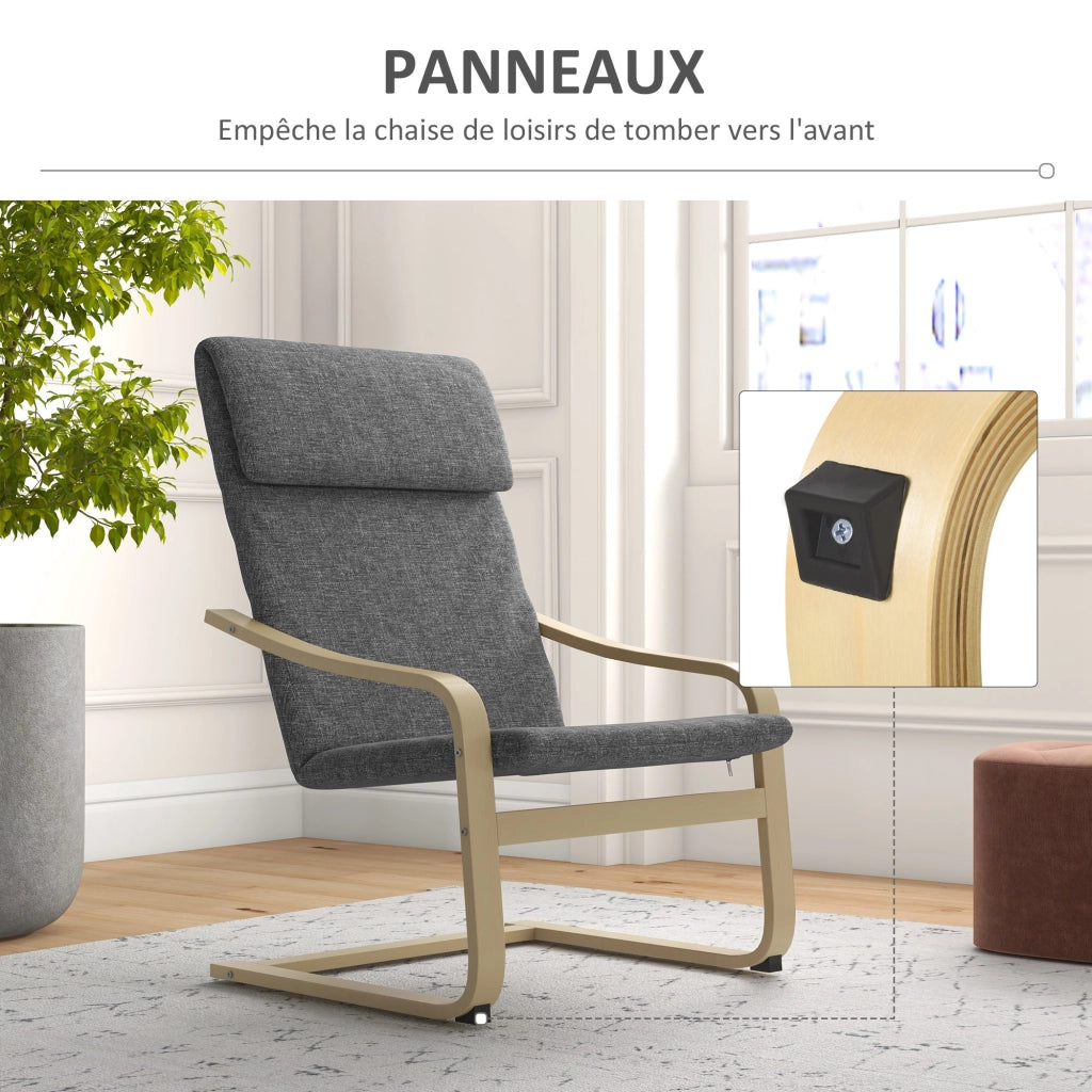 Poltrona per soggiorno e camera con braccioli curvi e cuscino ¨C zephmum ¨C Tessuto grigio, 65x79x98 cm