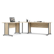 Scrivania Tanya, Scrittoio multiuso, Tavolo per ufficio porta PC, Piano di lavoro, 230x200 h75 cm, Grigio e Quercia