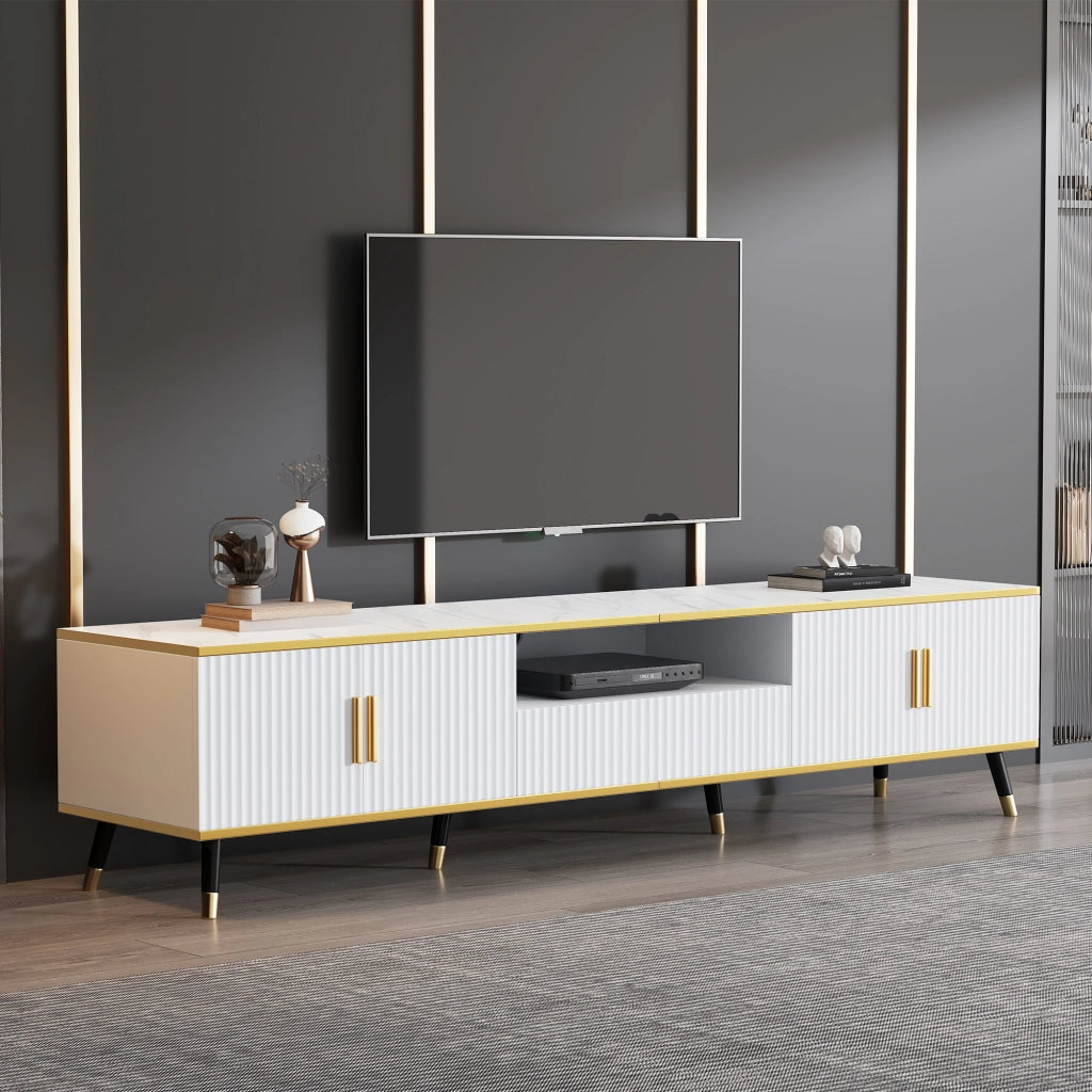 Mobile porta TV con 2 ante e 1 cassetto ripiani regolabili e passacavi per soggiorno in truciolare bianco 200 × 40 × 46 cm
