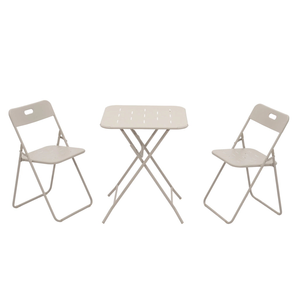 Set bistrot da esterno pieghevole 3 pezzi; 2 sedie e tavolo; beige