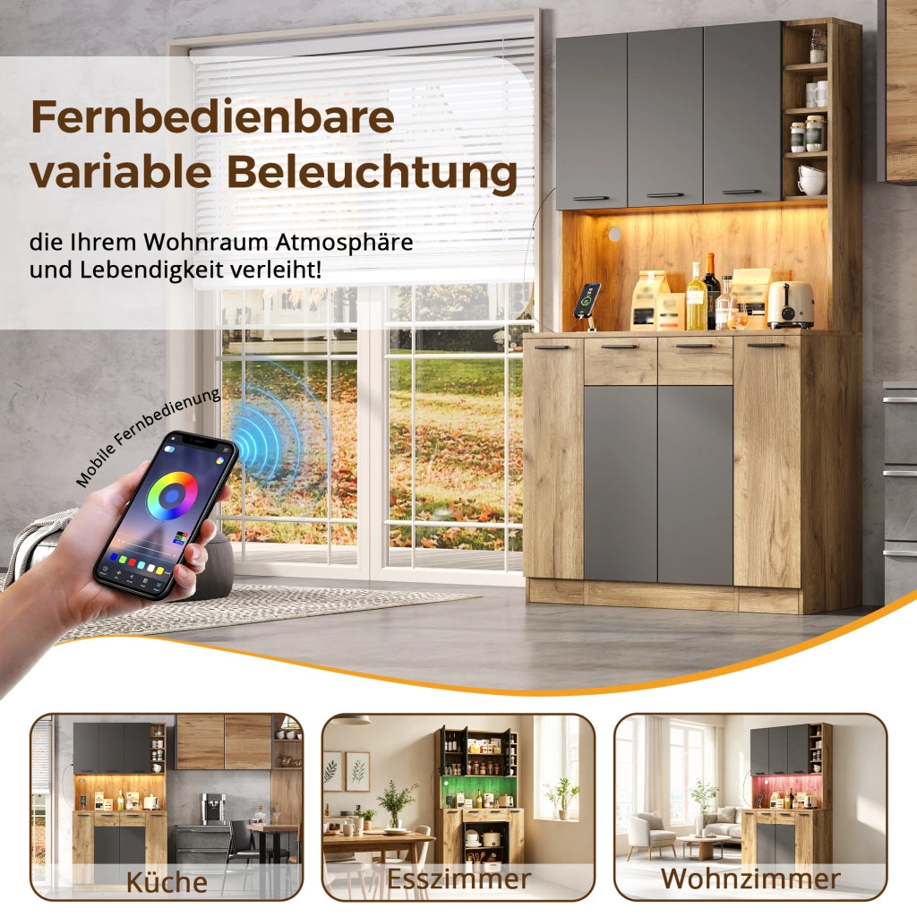 ARMADIO DA CUCINA 100x40x180 cm MDF Nero/Naturale con LED e prese