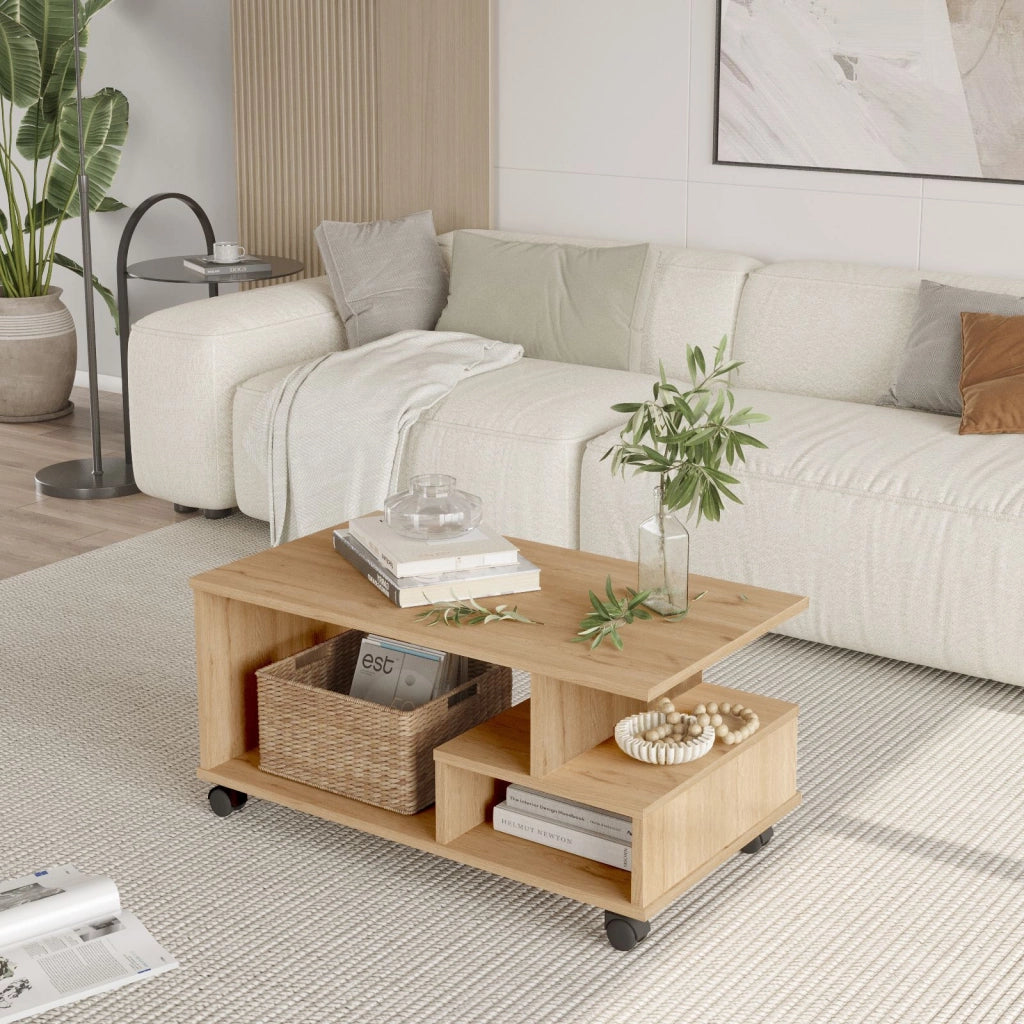 Tavolino in legno "MIN9" - 90 x 51 x 42 cm - Beige