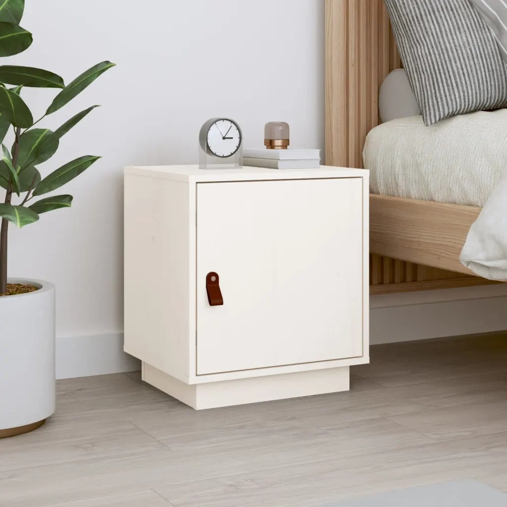 Comodino | Armadio da Notte | Mobiletto da notte Bianco 40x34x45 cm in Legno Massello di Pino