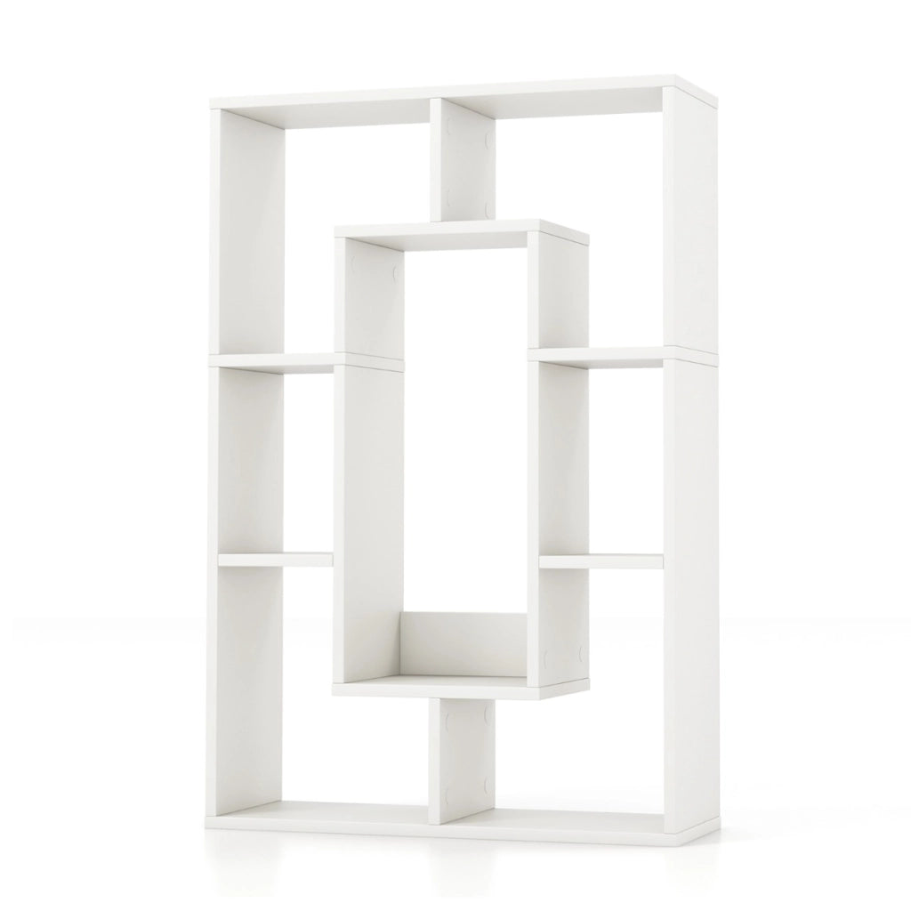 Libreria geometrica a 7 cubi, Moderna scaffale aperto da pavimento con dispositivo anti-ribaltamento per studio Bianco-Librerie