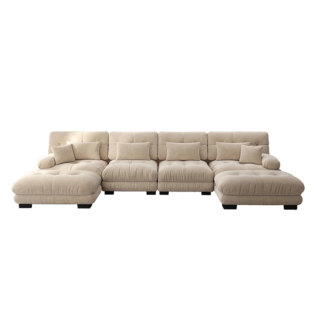 Divano angolare modulare - Xylo - Configurazione U, 4 posti con pouf removibile, chenille marrone chiaro