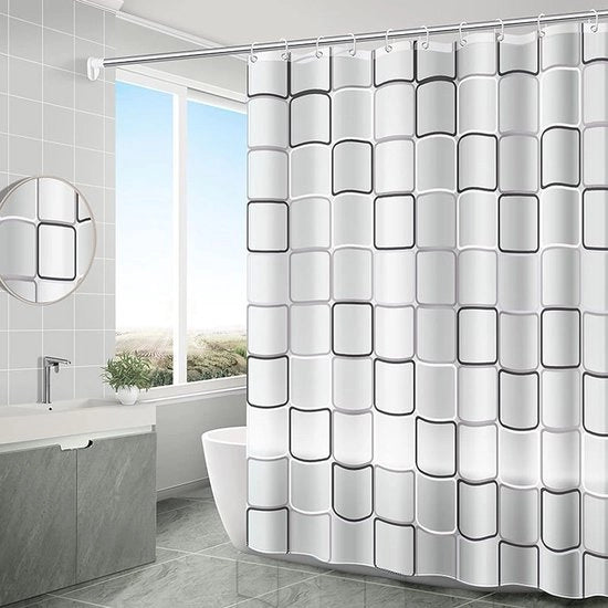 Douchegordino antisfegmante impermeabile, 180 x 200 cm, lavabile, poliestere antibatterico, tenda doccia con 12 anelli di fissaggio, tenda doccia trasparente (bianca)