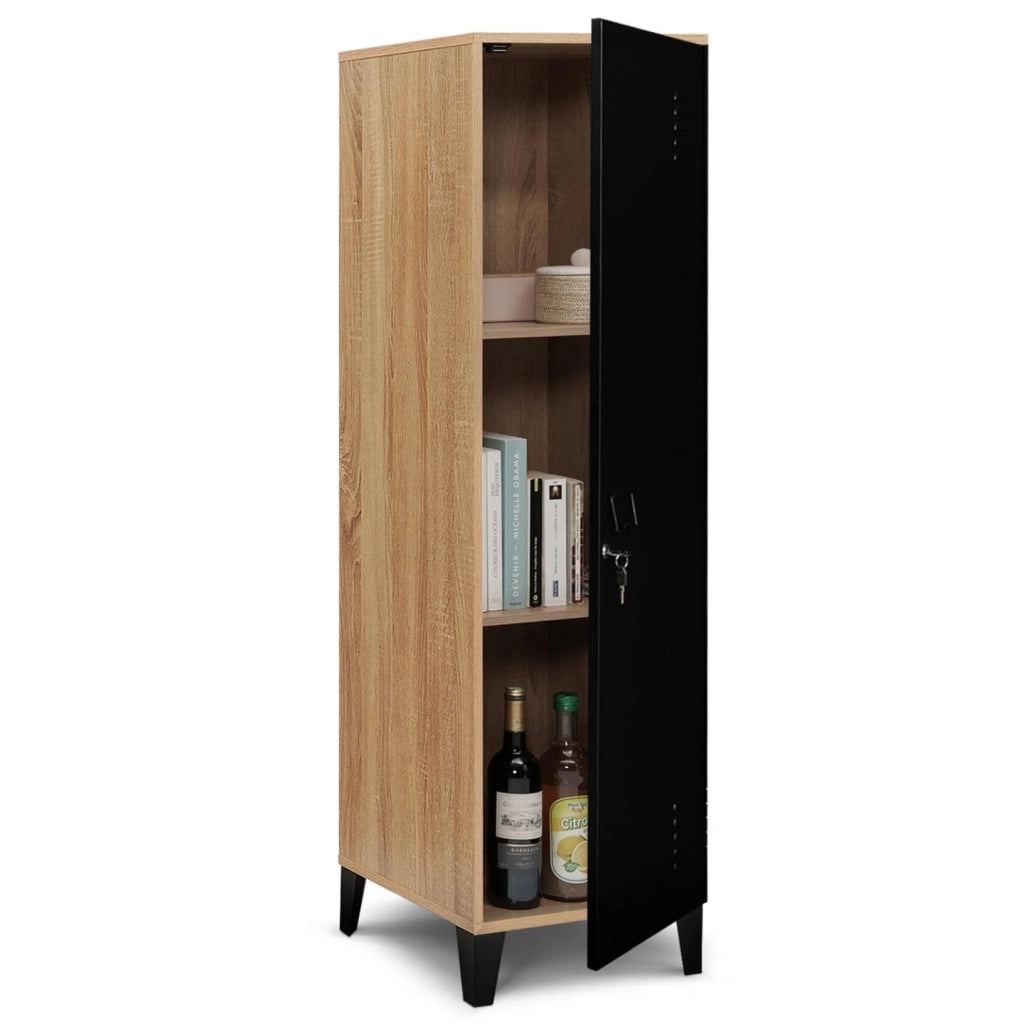 IDMarket - Armadio ESTER in legno con anta in metallo nero, design industriale