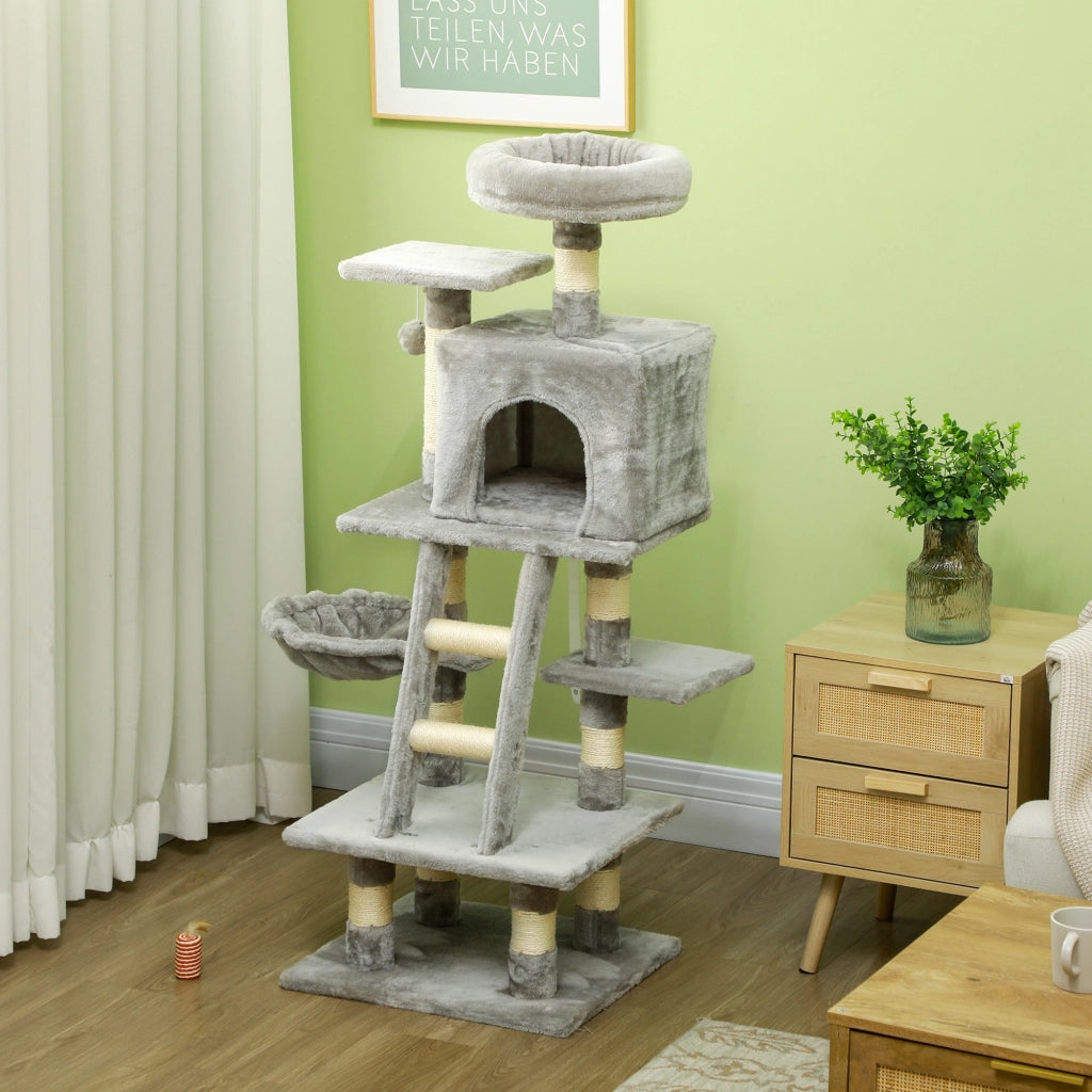 Albero per gatti con grattatoi, nicchie, piattaforme, scala e amaca ¨C zephmum ¨C grigio