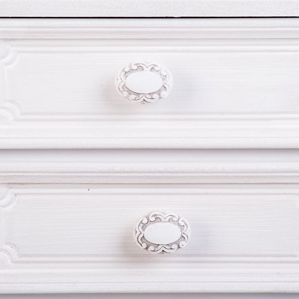 Comodino in legno con 2 cassetti e 1 ripiano bianco 37x26,5x69,5.h cm
