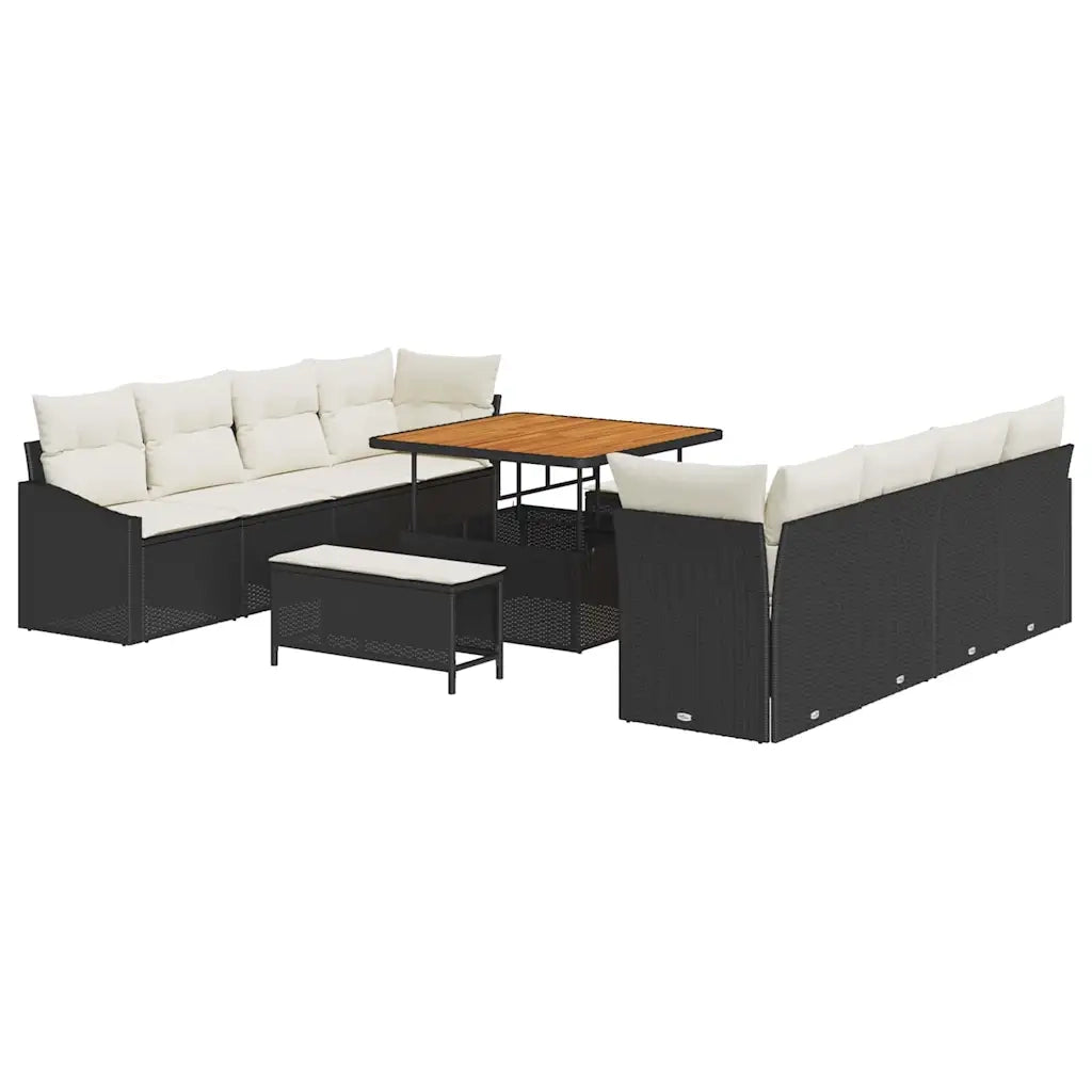 Set Divano da Giardino con cuscino 11 pcs Nero polyrattan