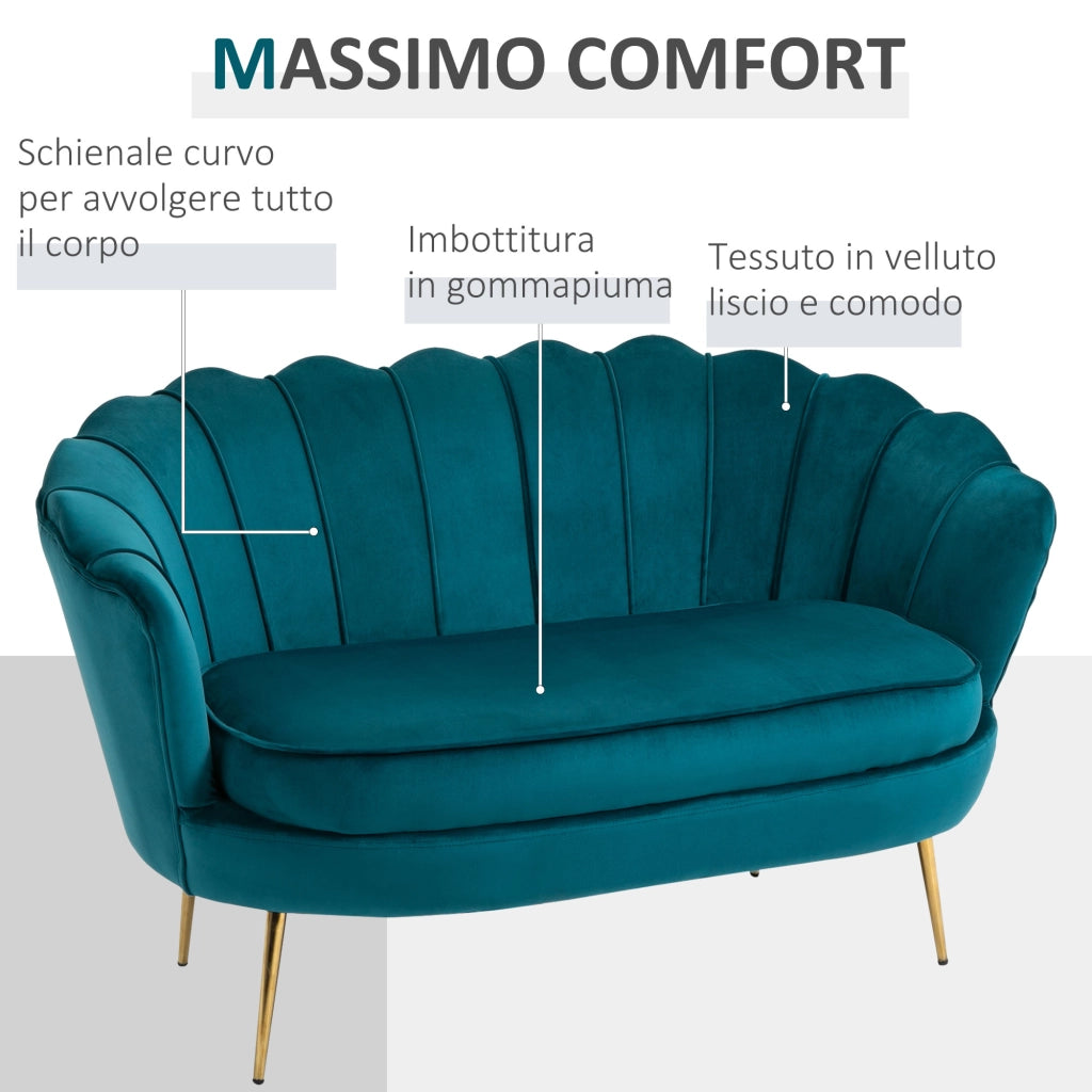 EasyComfort Divano Vintage 2 Posti Industrial Chic, in Tessuto Effetto Velluto e Metallo, 130x77x77 cm, Alzavola e Oro