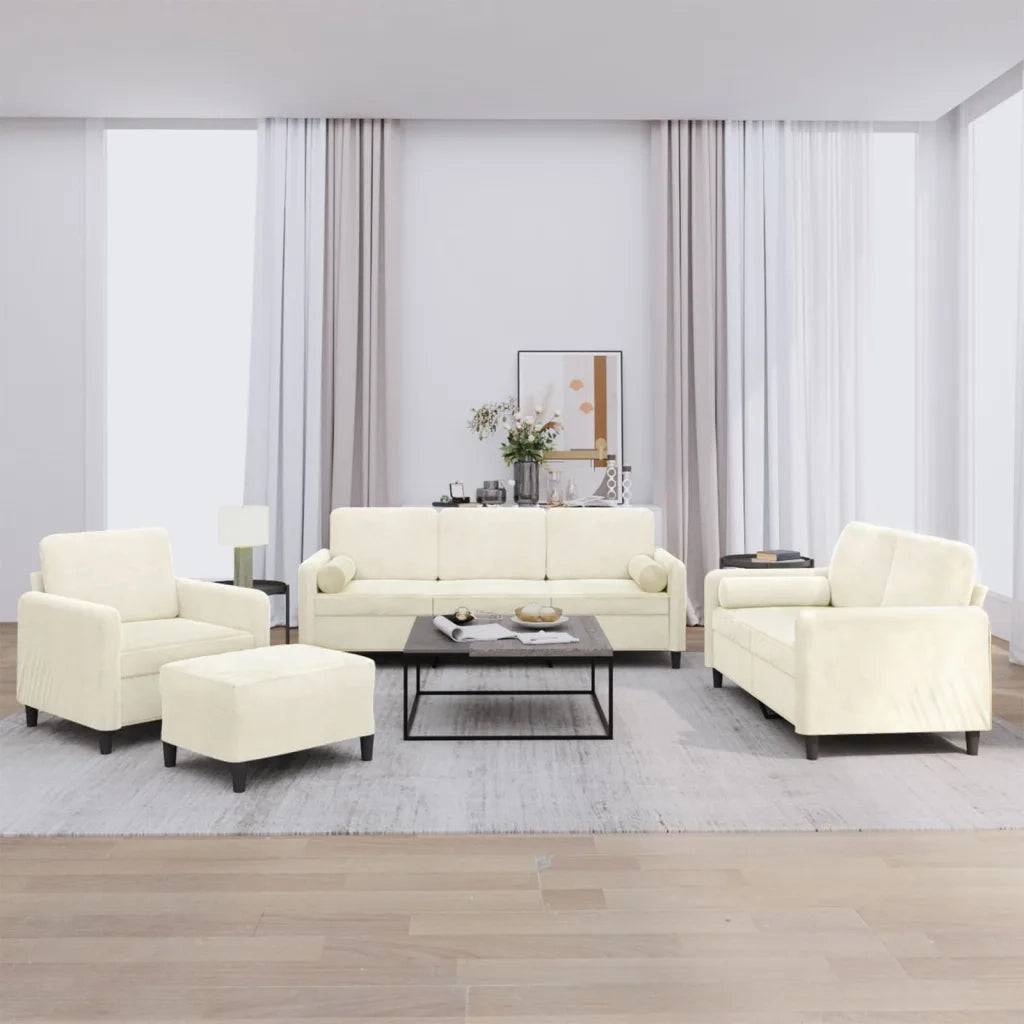 Set di Divani 4 pz con Cuscini Crema in Velluto