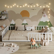 Letto a pavimento Minno 140x200 cm, letto bambini Montessori in metallo con protezione anticaduta e materasso, bianco