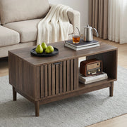 Tavolino da caffè moderno 80x50x45 cm in MDF colore noce; con vani contenitore
