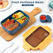 Lunchbox con contenitori, 1250 ml, cassetta per adulti, cassetta per bambini, con utensili, scatola per pranzo, cassetta per pane, senza lattosio, scatola per snack, scatola per colazione.