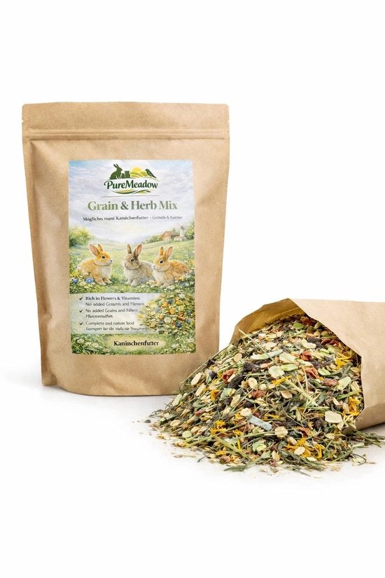 Cibo per conigli 1 kg - Mix cereali/erba - Paglia/avena/orzo - Digestione sana - Fibre crude 22% - Alimentazione naturale - Cibo per animali