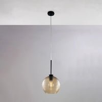 Sospensione Moderna Ankara 1 Luce Ferro Nero Vetro Soffiato Ambra