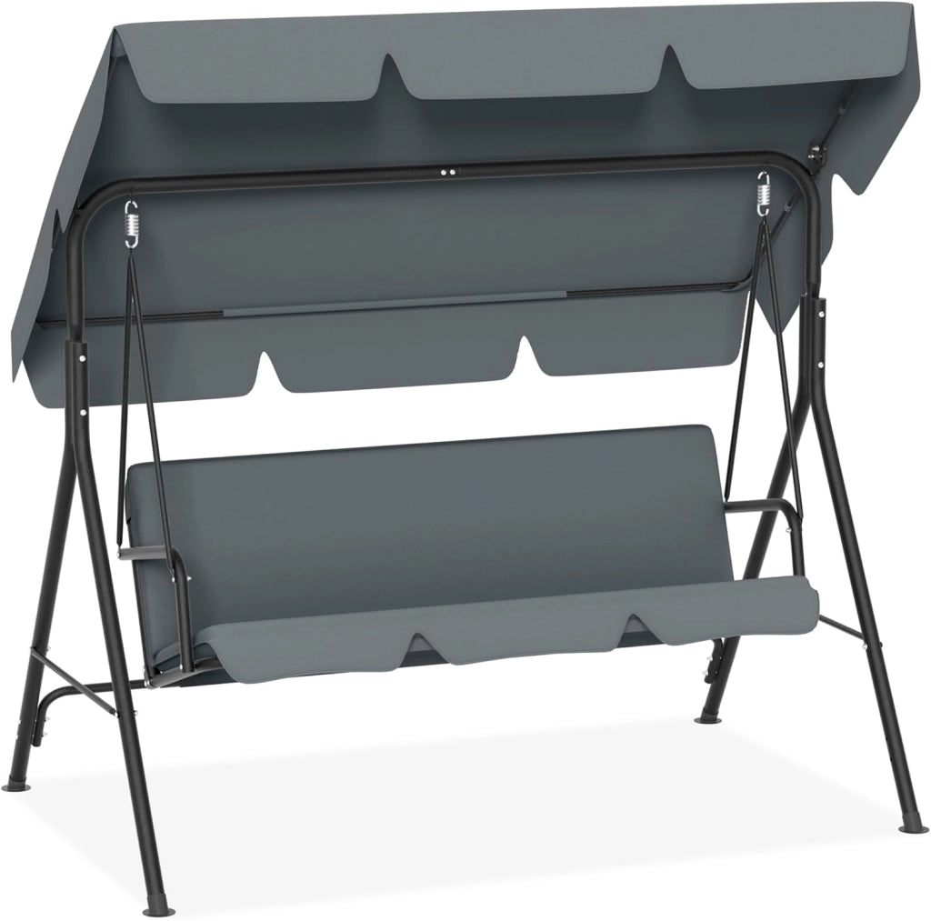 Dondolo da giardino a 3 posti, con rivestimento regolabile sul tetto, panca a dondolo da giardino, altalena sospesa, portata fino a 200 kg, 193 x 110 x 152 cm, antracite