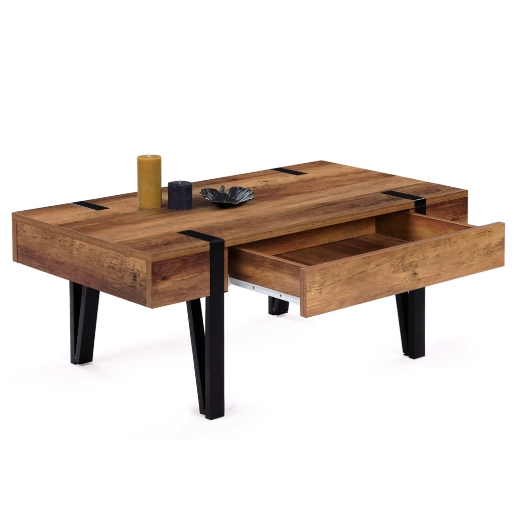 IDMarket - Tavolino 1 cassetti vintage legno scuro e ante nere AUSTRIA