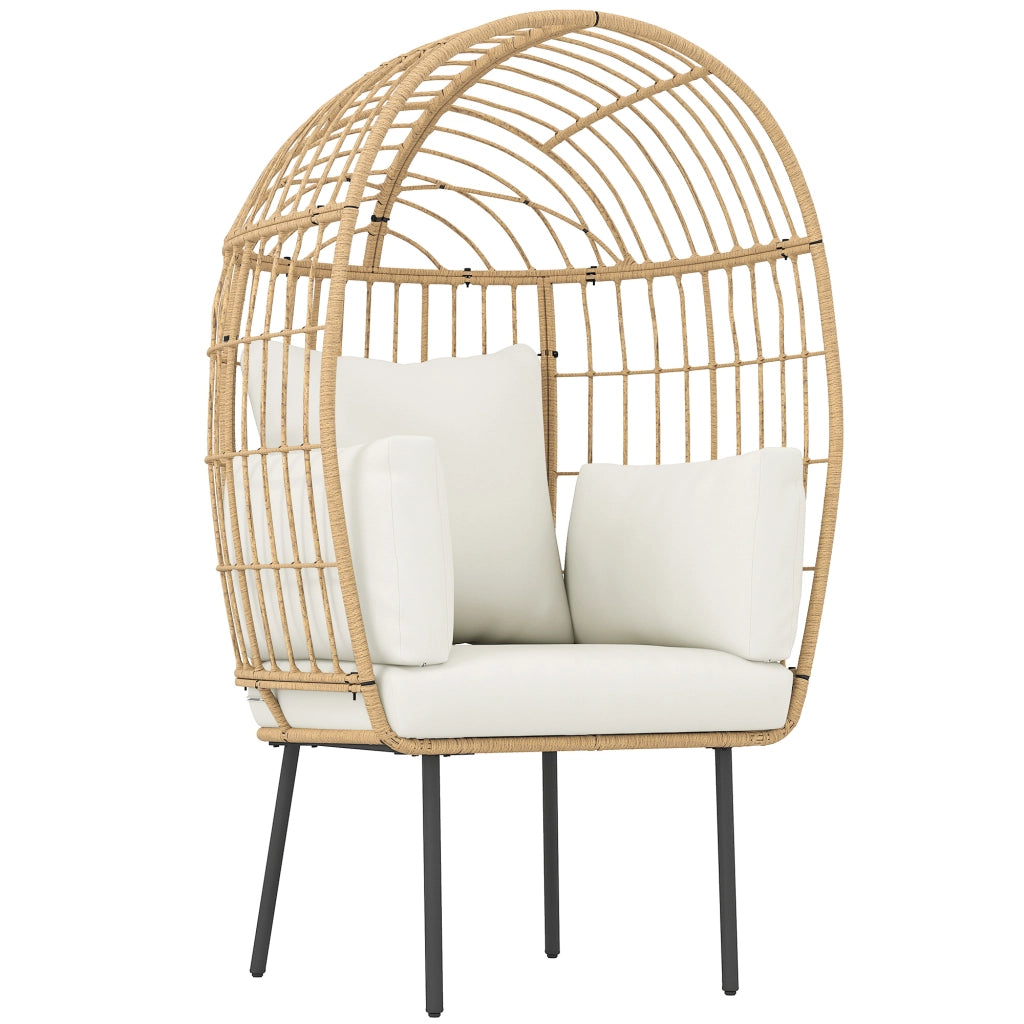 Poltrona in Rattan Ovale con Cuscino Esterno ¨C Zephmum ¨C Beige 95x80x155 cm