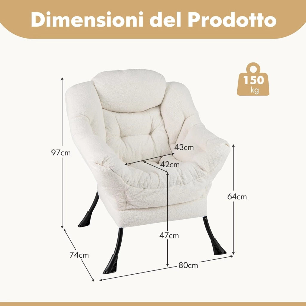 Poltrona Relax, Poltrona da Lettura con Cuscino, Elegante con Schienale e Seduta Imbottiti, Braccioli e Tasca di Stoccaggio, Portata 150 kg (Senza Pouf, Cashmere Beige)