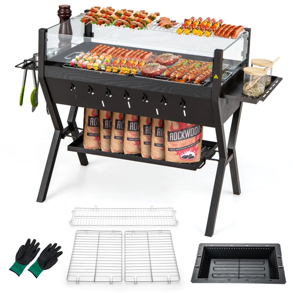 Barbecue a carbone in acciaio con protezione antivento ripiani per condimenti, Set di griglie per barbecue Marrone-Accessori per barbecue