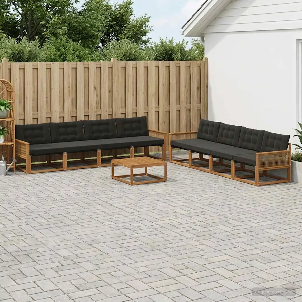 Set di divani da esterno con cuscino 9 pcs Naturale e Nero 3381332